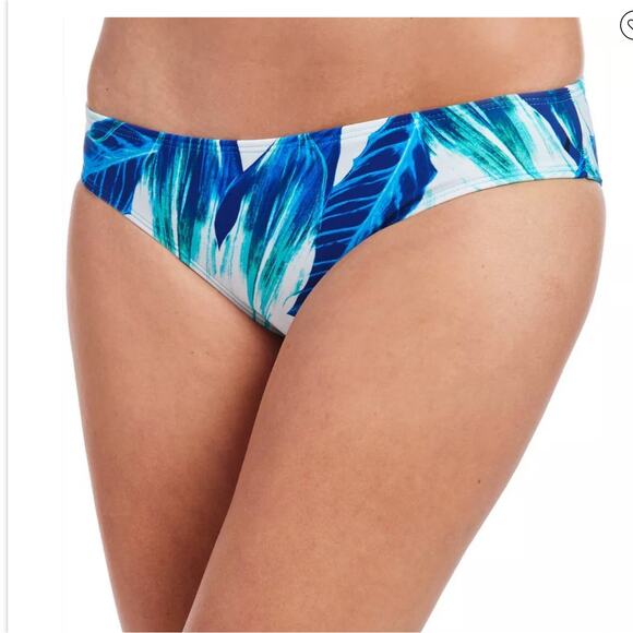 Rachel Roy Blue Bikini Bottom Tropical LARGE Hipster Modest Brief Palm Tree NEW - Picture 8 of 8